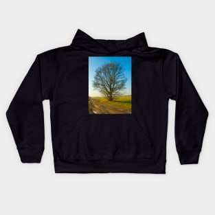 lonely tree on the meadow Kids Hoodie